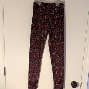 Kids Black Leggings with Pink & Red Heart Print
